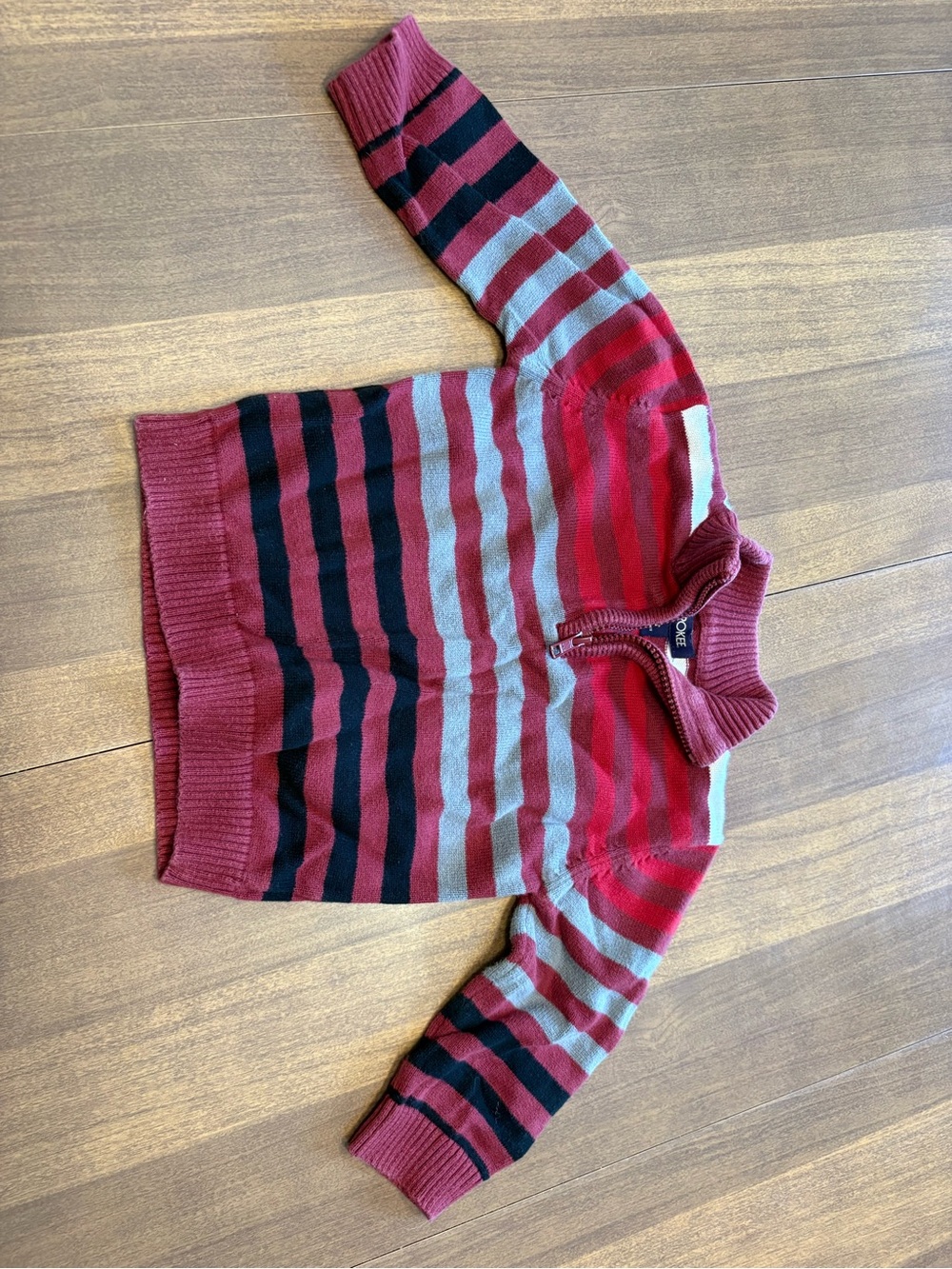 Cherokee Red Black Gray Striped Kids Half-Zip Sweater